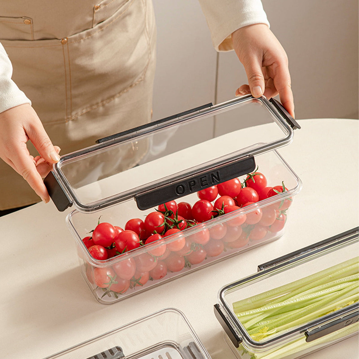 Long Narrow Fridge Storage Bin in Clear Plastic with Airtight Lid - Image 6