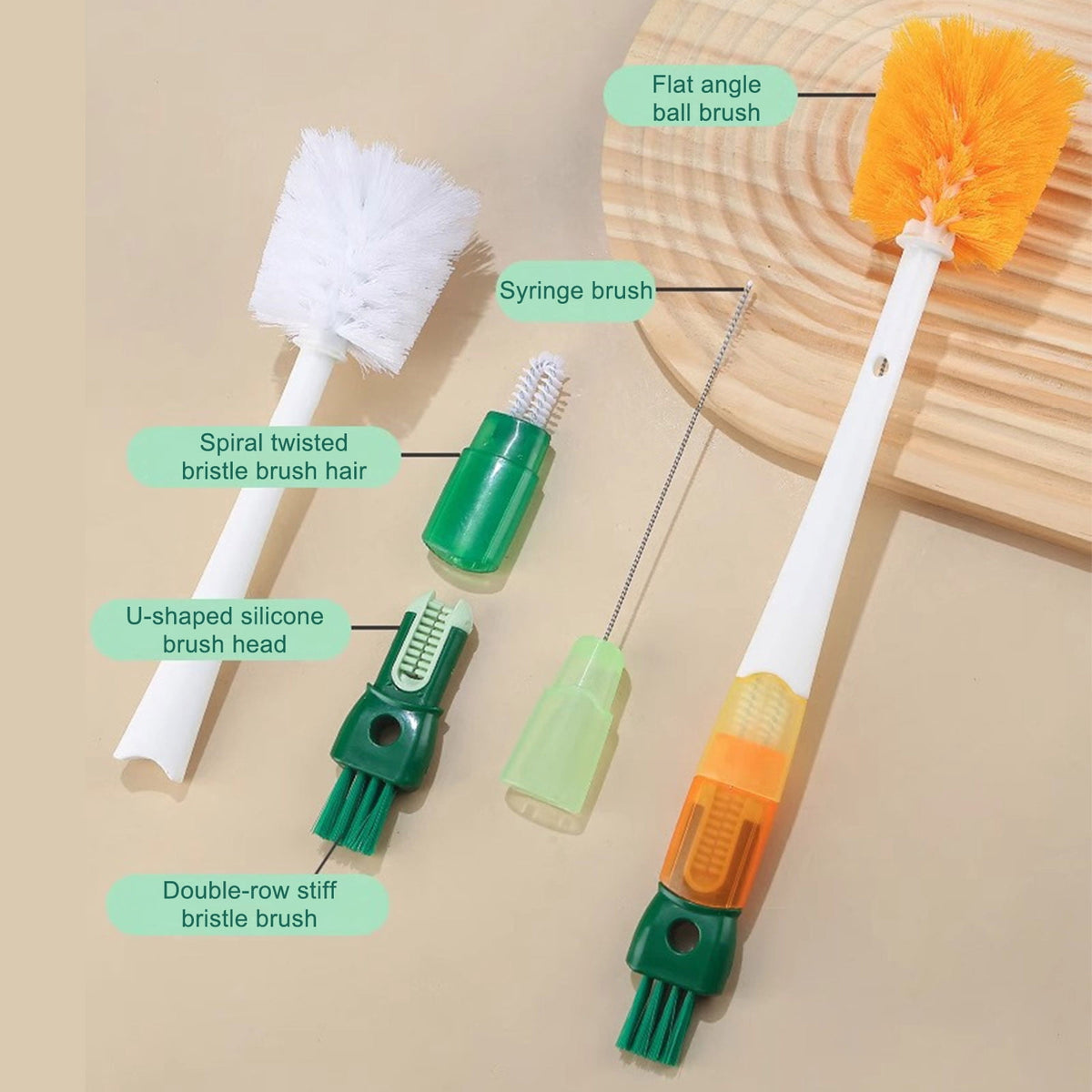 Five-in-One Bottle and Straw Cleaning Brush Set with Long Handle - Image 6