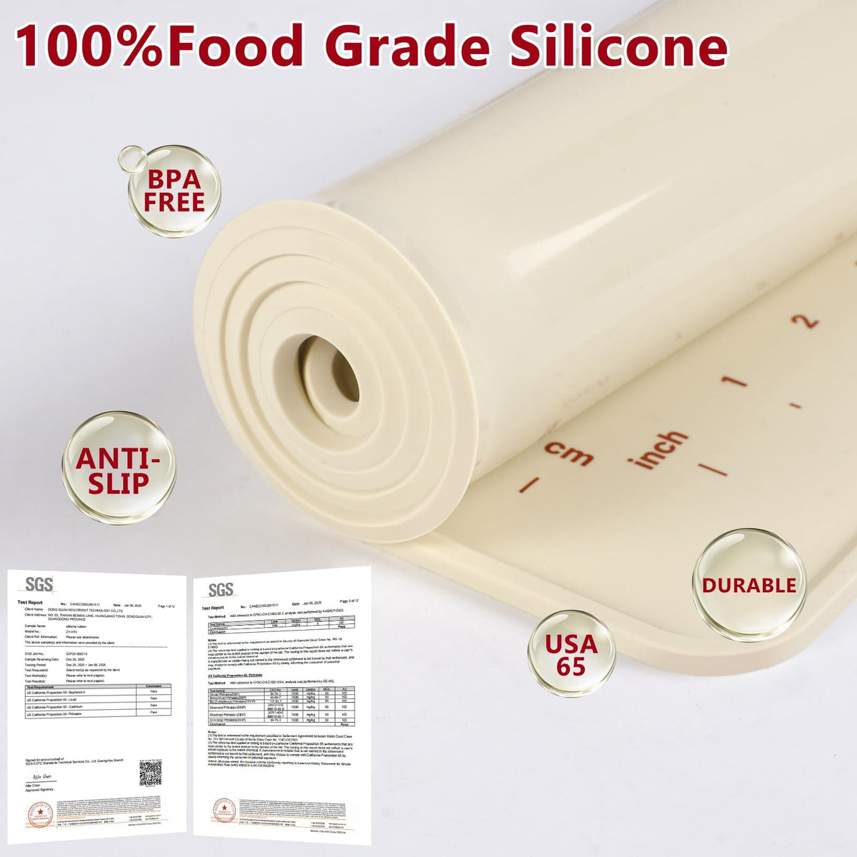 Silicone Baking Mat, 27 by 19 Inches, Non-Slip with Printed Guides - Image 5