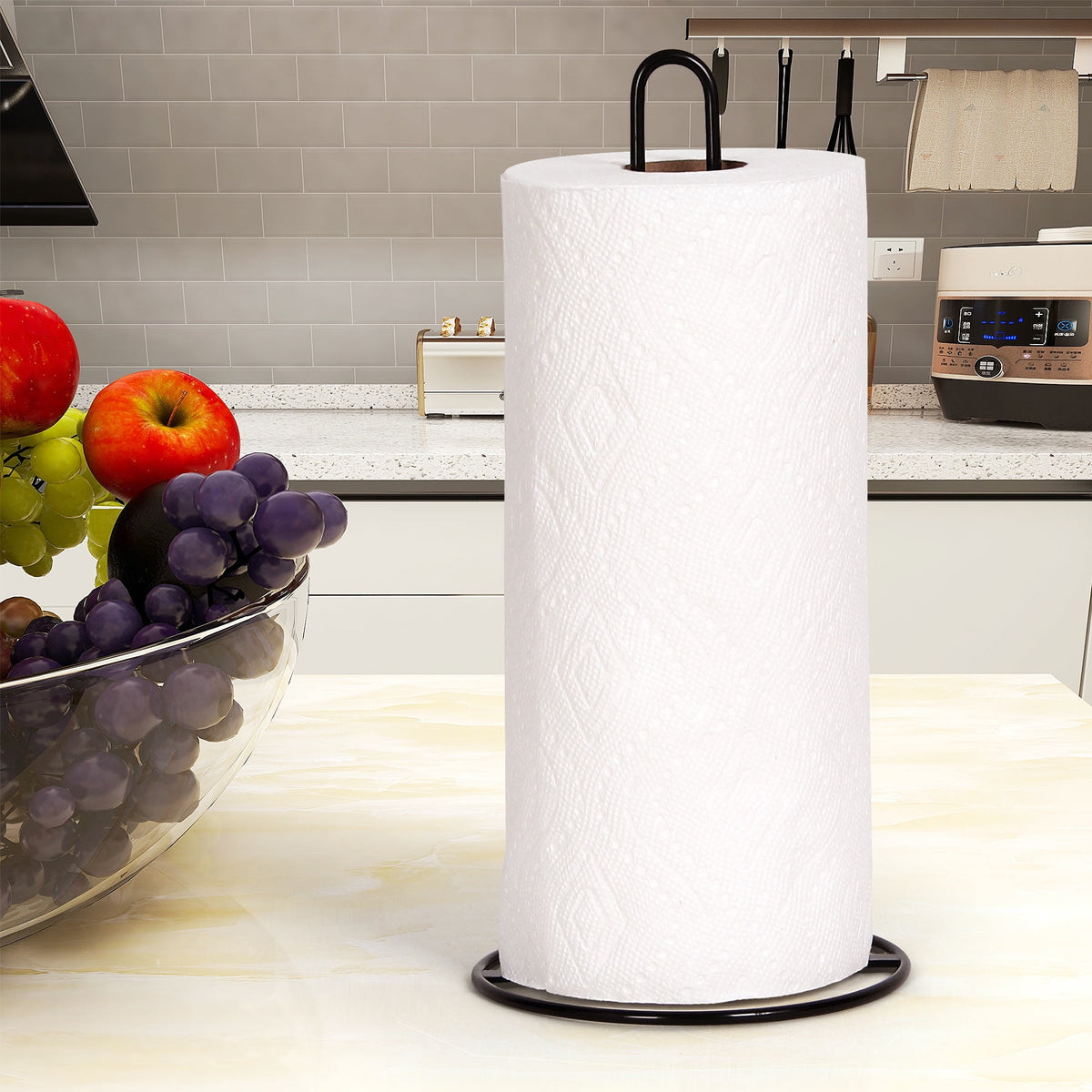 Standing Paper Towel Holder in Black Steel with Weighted Round Base - Image 2