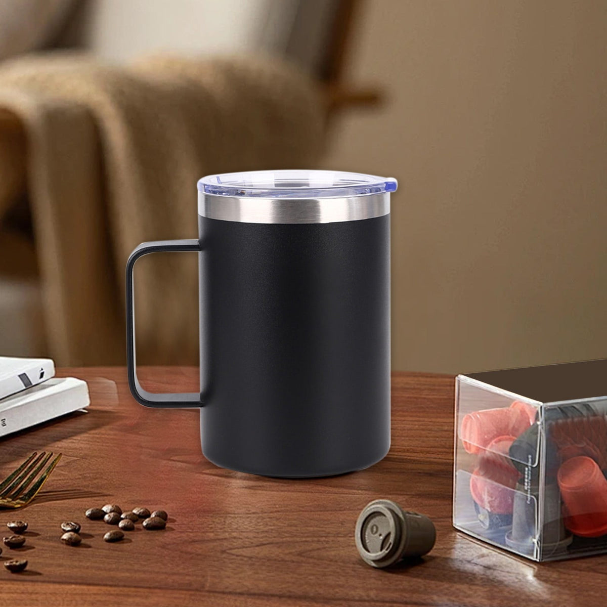 Insulated Stainless Steel Coffee Mug, 8 oz, with Lid and Handle - Image 4