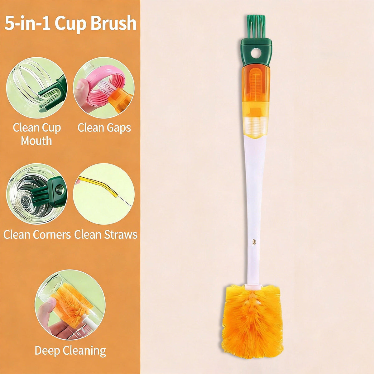 Five-in-One Bottle and Straw Cleaning Brush Set with Long Handle - Image 2