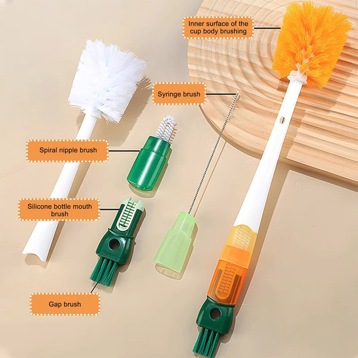 Five-in-One Bottle and Straw Cleaning Brush Set with Long Handle - Image 4