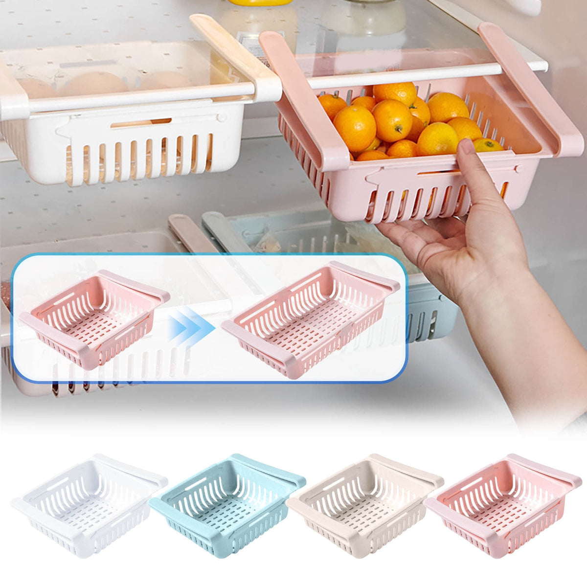 Clip-On Pull-Out Fridge Shelf Bin for Produce, Drinks and Condiments - Image 2