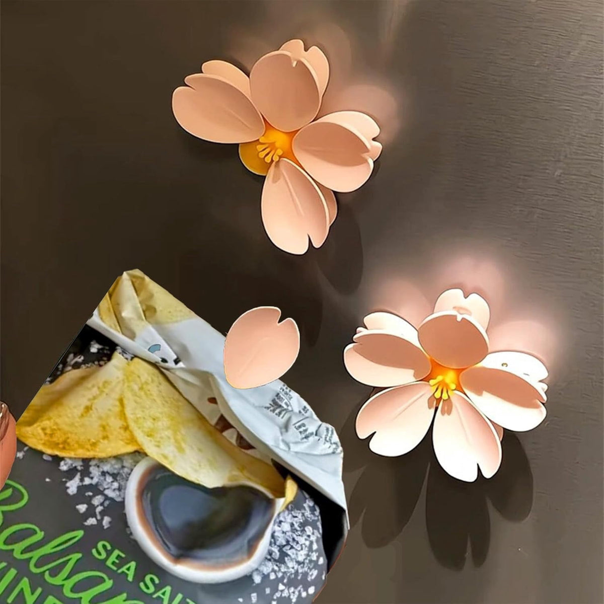 Cherry Blossom Bag Clips, 10 Sealing Clips with 2 Magnetic Bases - Image 3