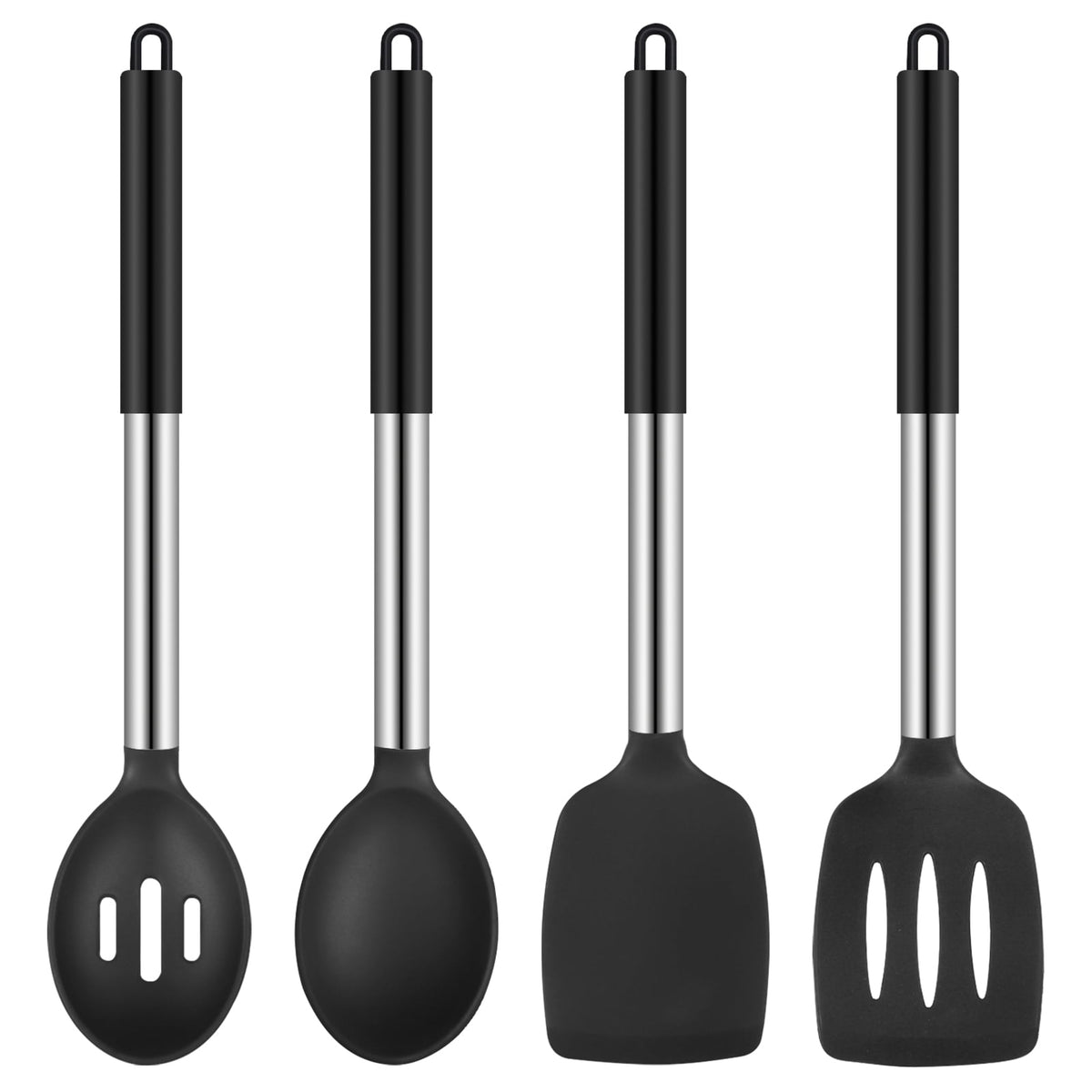 Silicone Spatula and Spoon Set, 4 Heat Resistant Pieces in Black - Image 5