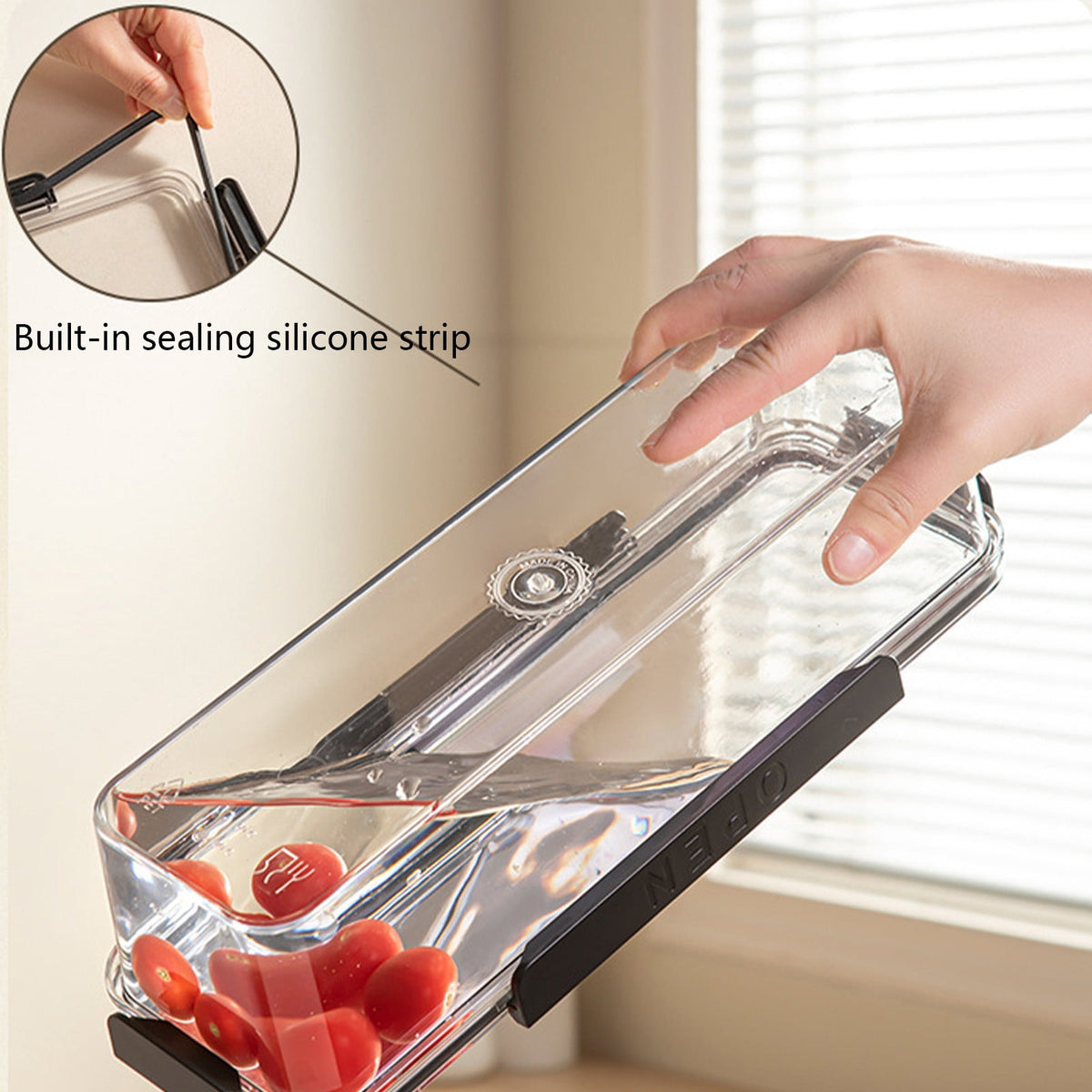 Long Narrow Fridge Storage Bin in Clear Plastic with Airtight Lid - Image 3
