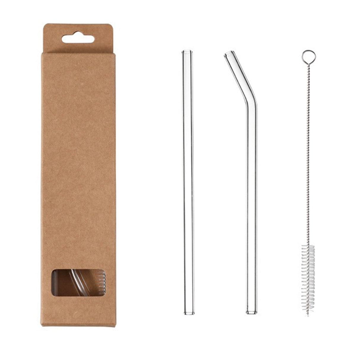 Borosilicate Glass Drinking Straws, Set of 3 with Cleaning Brush