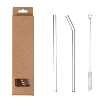 Borosilicate Glass Drinking Straws, Set of 3 with Cleaning Brush