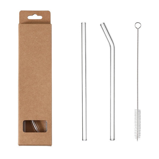 Borosilicate Glass Drinking Straws, Set of 3 with Cleaning Brush