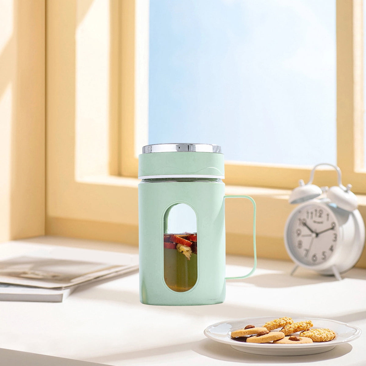 Double-Wall Glass Tea Mug with Handle, Lid and Loose Leaf Infuser - Image 4