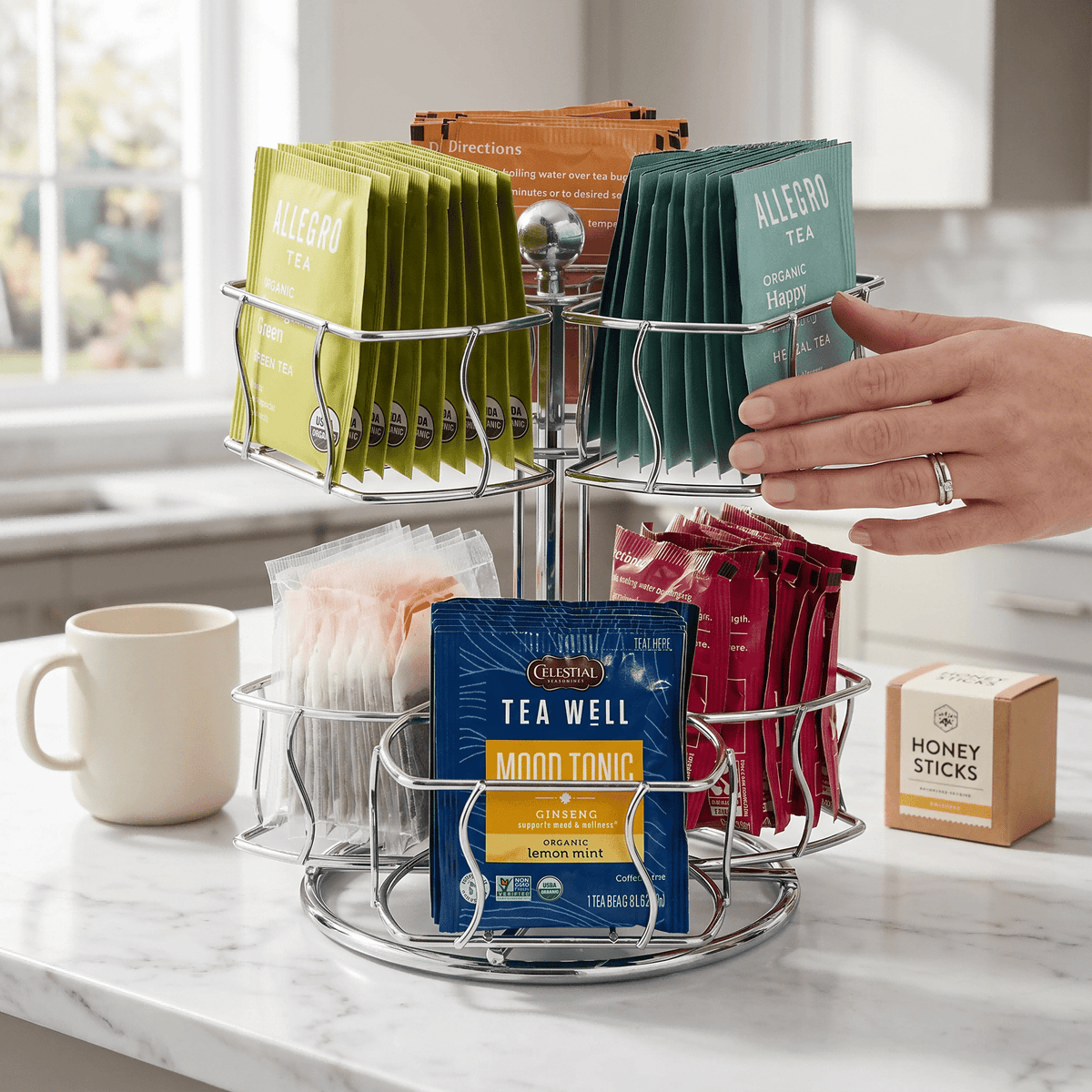 Two-Tier Spinning Tea Bag Carousel for up to 60 Large Bags - Image 2