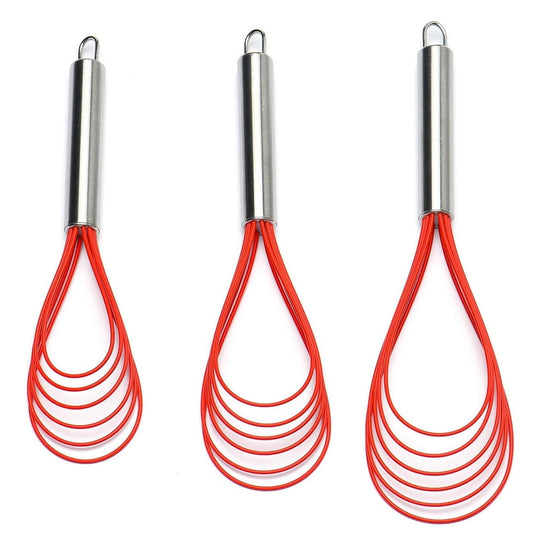 Flat Whisk Set of 3, Silicone-Coated Wires in 10, 11 and 12 Inches