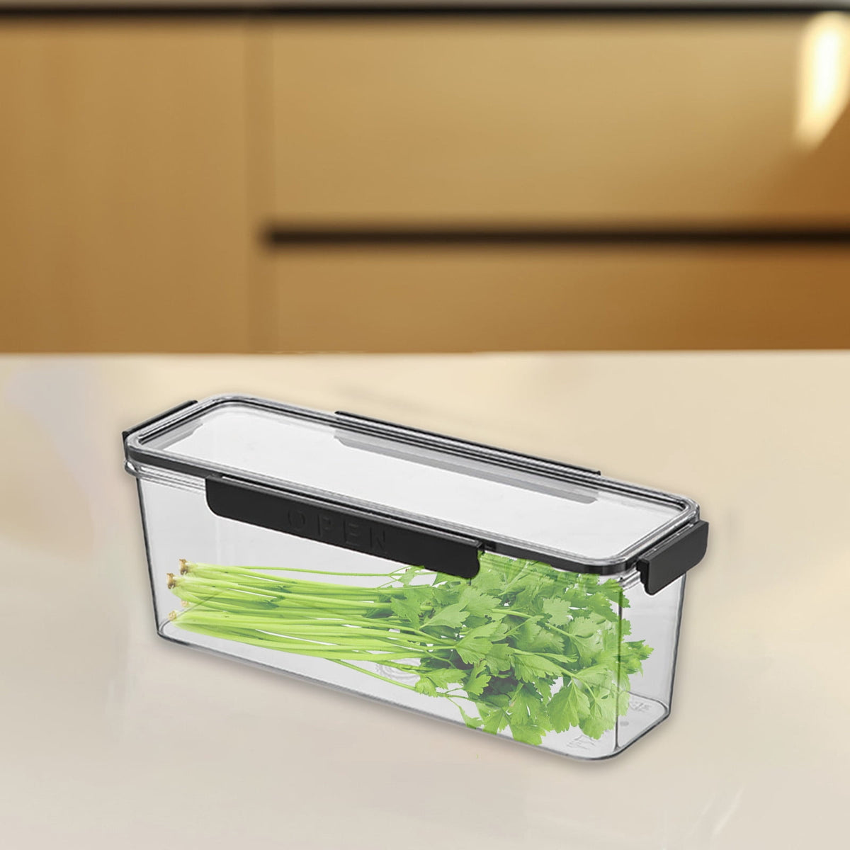Long Narrow Fridge Storage Bin in Clear Plastic with Airtight Lid - Image 4