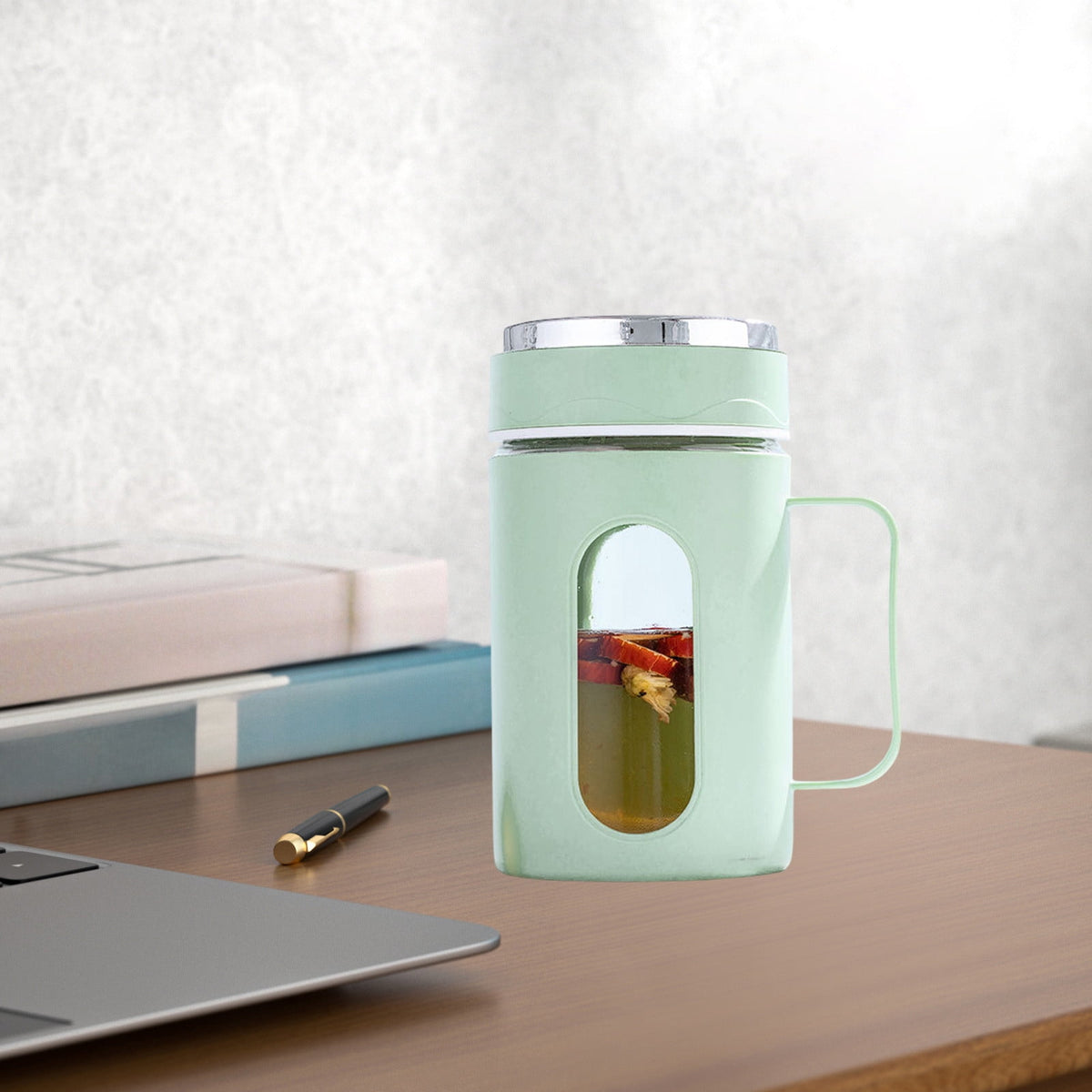 Double-Wall Glass Tea Mug with Handle, Lid and Loose Leaf Infuser - Image 6