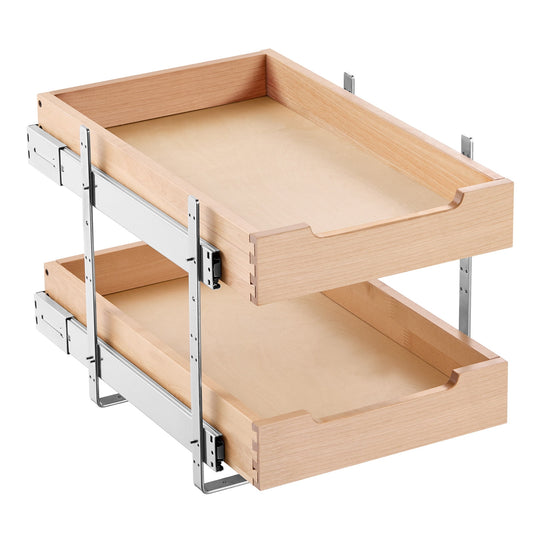 Two-Tier Pull-Out Cabinet Drawer in Birch Hardwood, 14 by 21 Inches