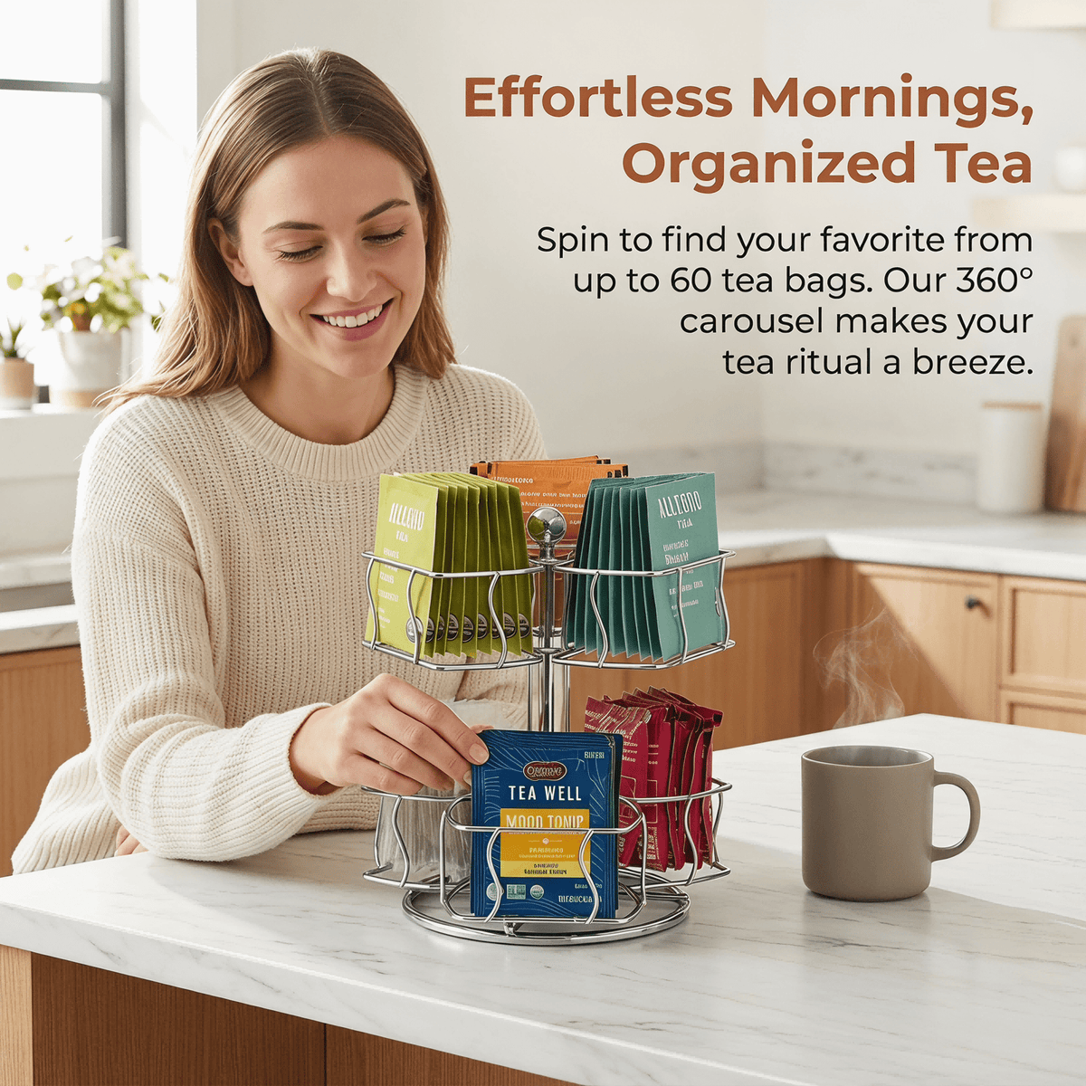Two-Tier Spinning Tea Bag Carousel for up to 60 Large Bags - Image 6