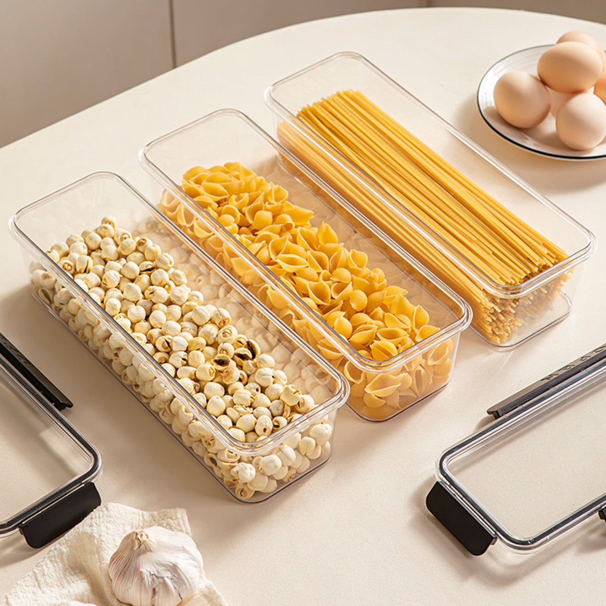 Long Narrow Fridge Storage Bin in Clear Plastic with Airtight Lid - Image 5