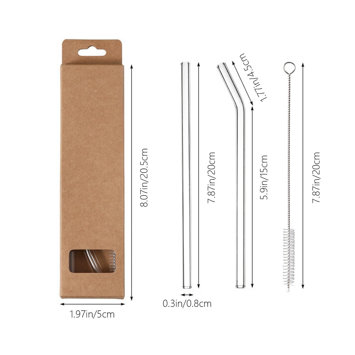 Borosilicate Glass Drinking Straws, Set of 3 with Cleaning Brush - Image 2