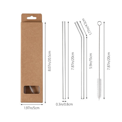 Borosilicate Glass Drinking Straws, Set of 3 with Cleaning Brush - Image 2