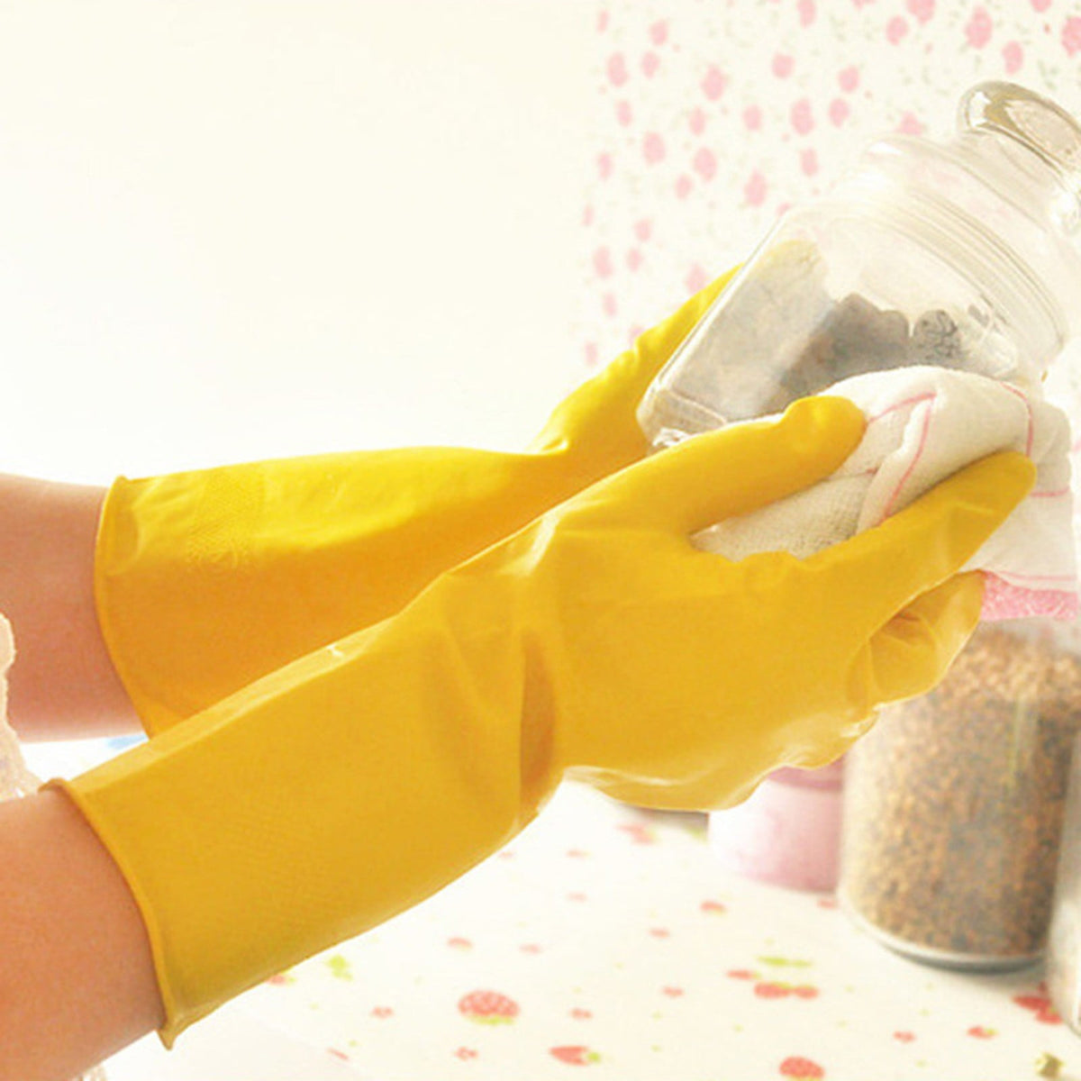 Long-Cuff Rubber Kitchen Gloves with a Textured Non-Slip Palm - Image 5