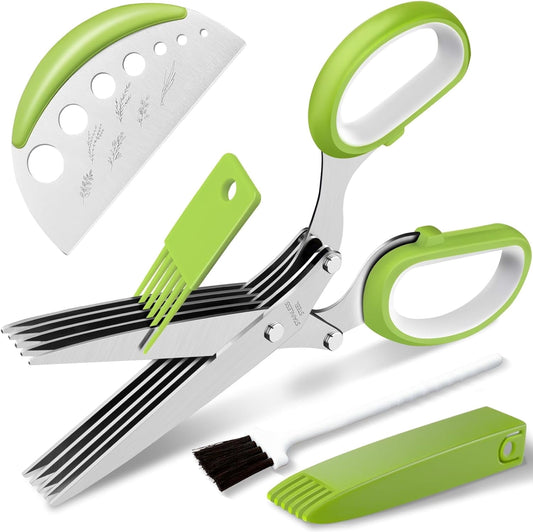 Five-Blade Herb Scissors with Safety Cover, Stripper and Comb