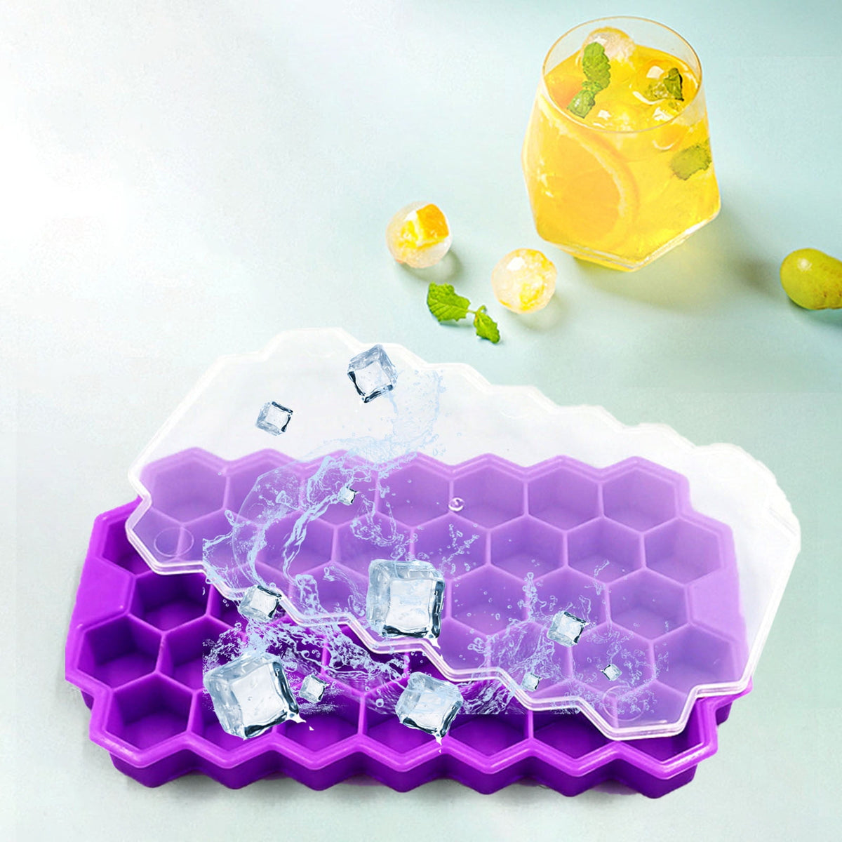 Silicone Ice Cube Tray with Lid, 37 Small Cubes, Stackable - Image 2