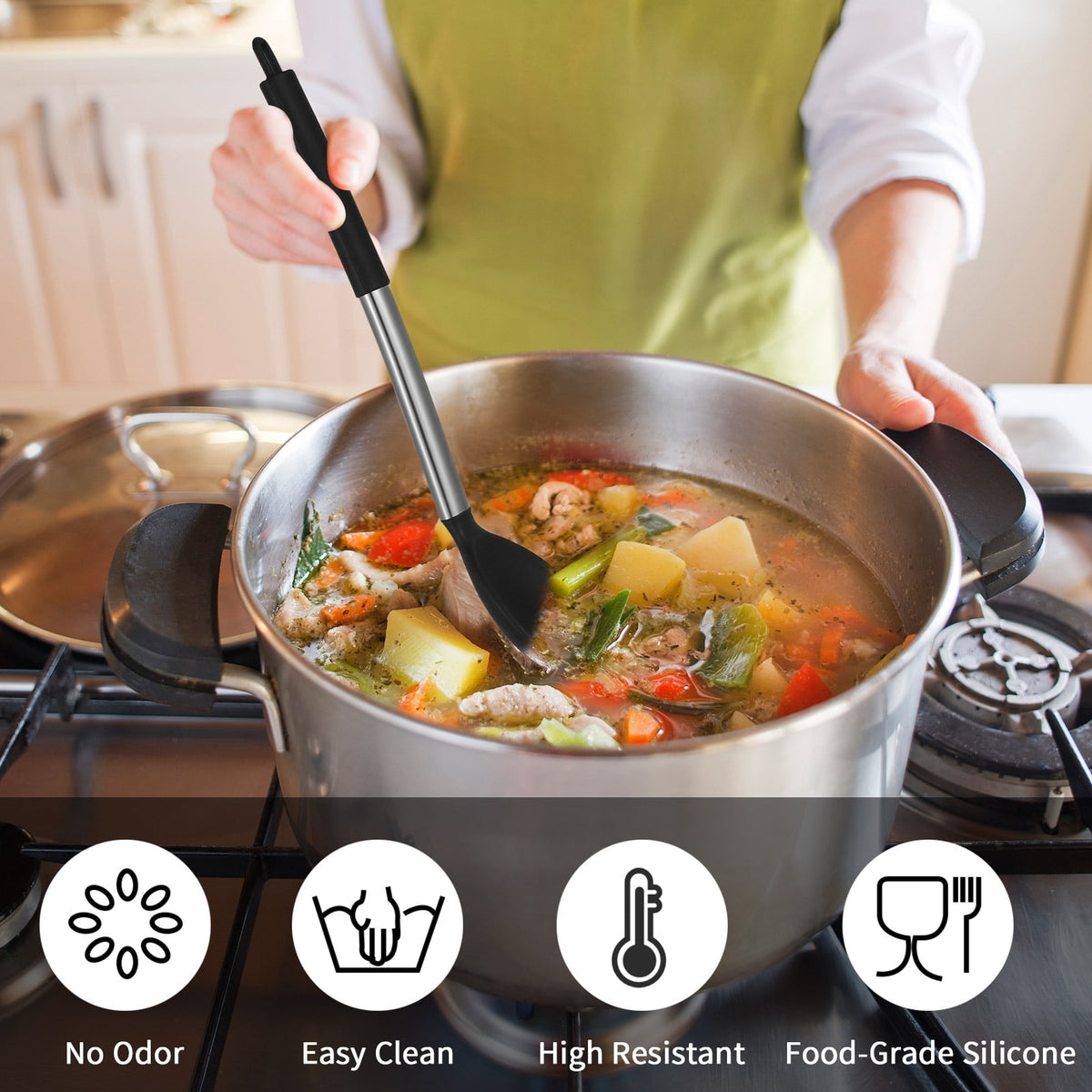 Silicone Spatula and Spoon Set, 4 Heat Resistant Pieces in Black - Image 6