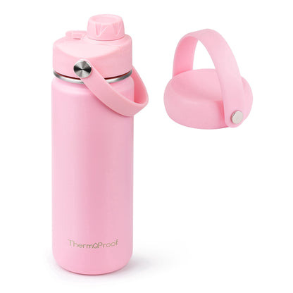 Insulated Stainless Steel Water Bottle, 18 oz, with Two Lids