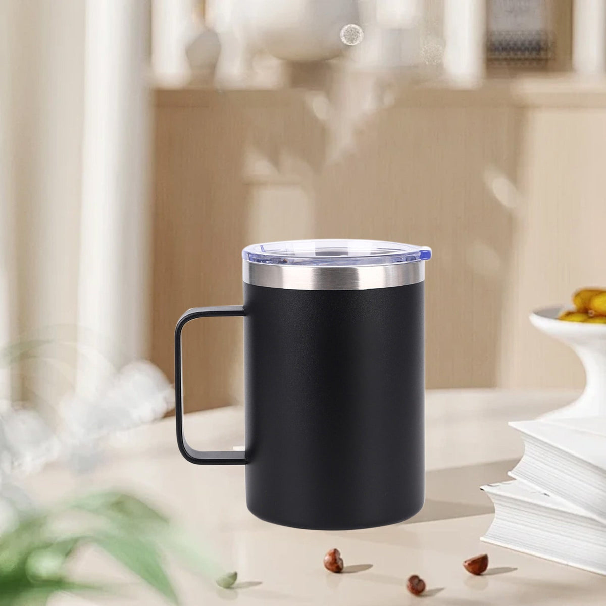 Insulated Stainless Steel Coffee Mug, 8 oz, with Lid and Handle - Image 3