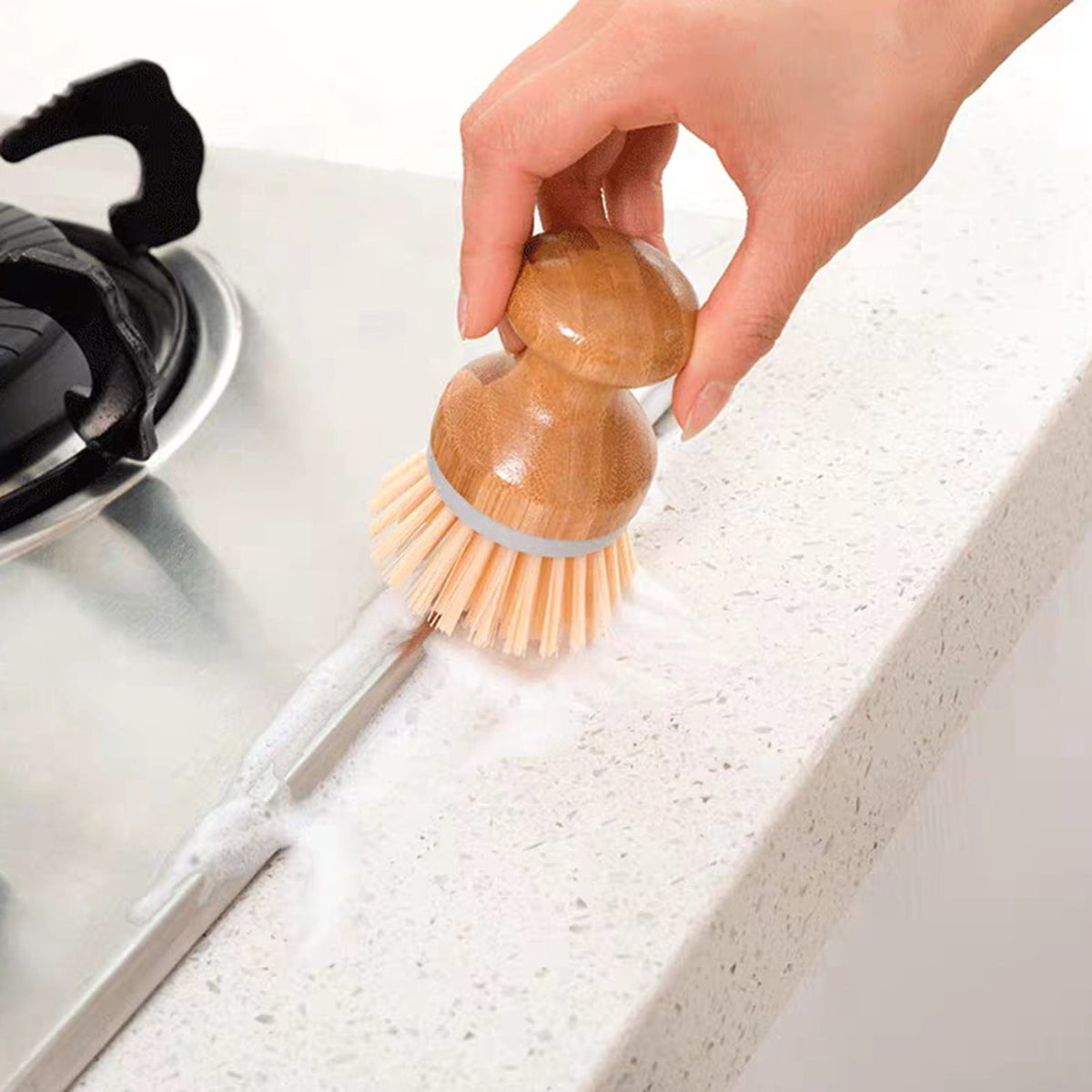 Short-Handled Bamboo Dish Brush for Pots, Pans and Produce - Image 4