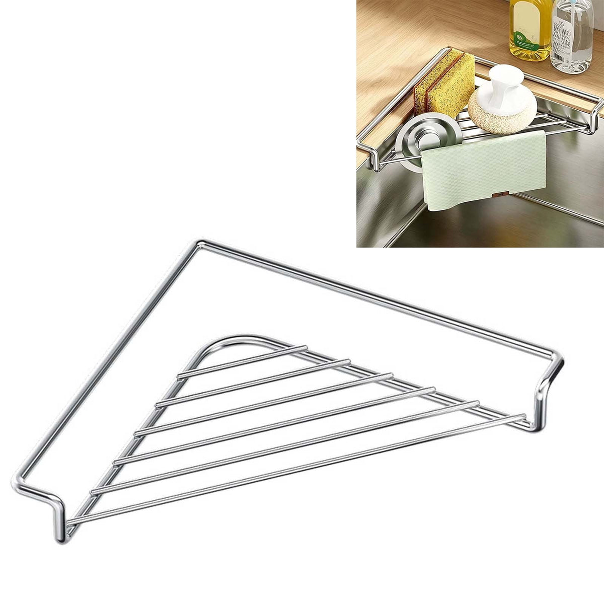 Corner Sink Caddy in Stainless Steel for Sponges and Scrubbers - Image 2