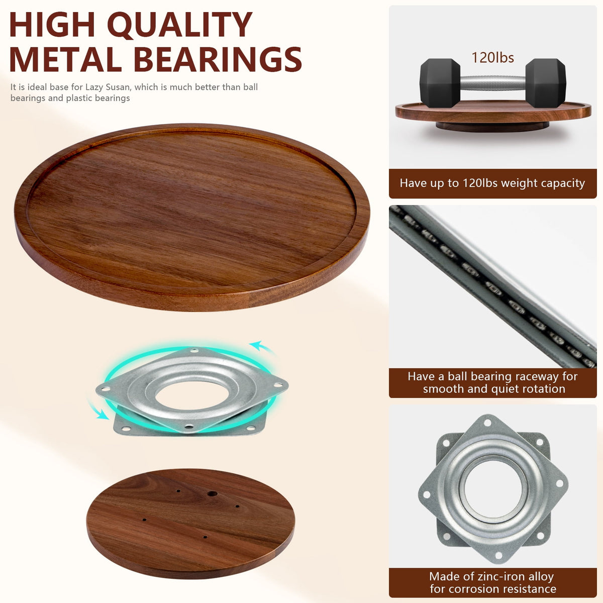 Acacia Wood Turntable, 10 Inches, for Spices and Table Service - Image 3