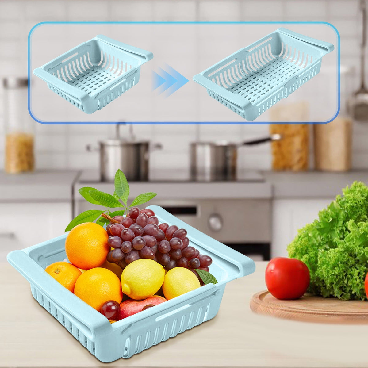 Clip-On Pull-Out Fridge Shelf Bin for Produce, Drinks and Condiments - Image 3