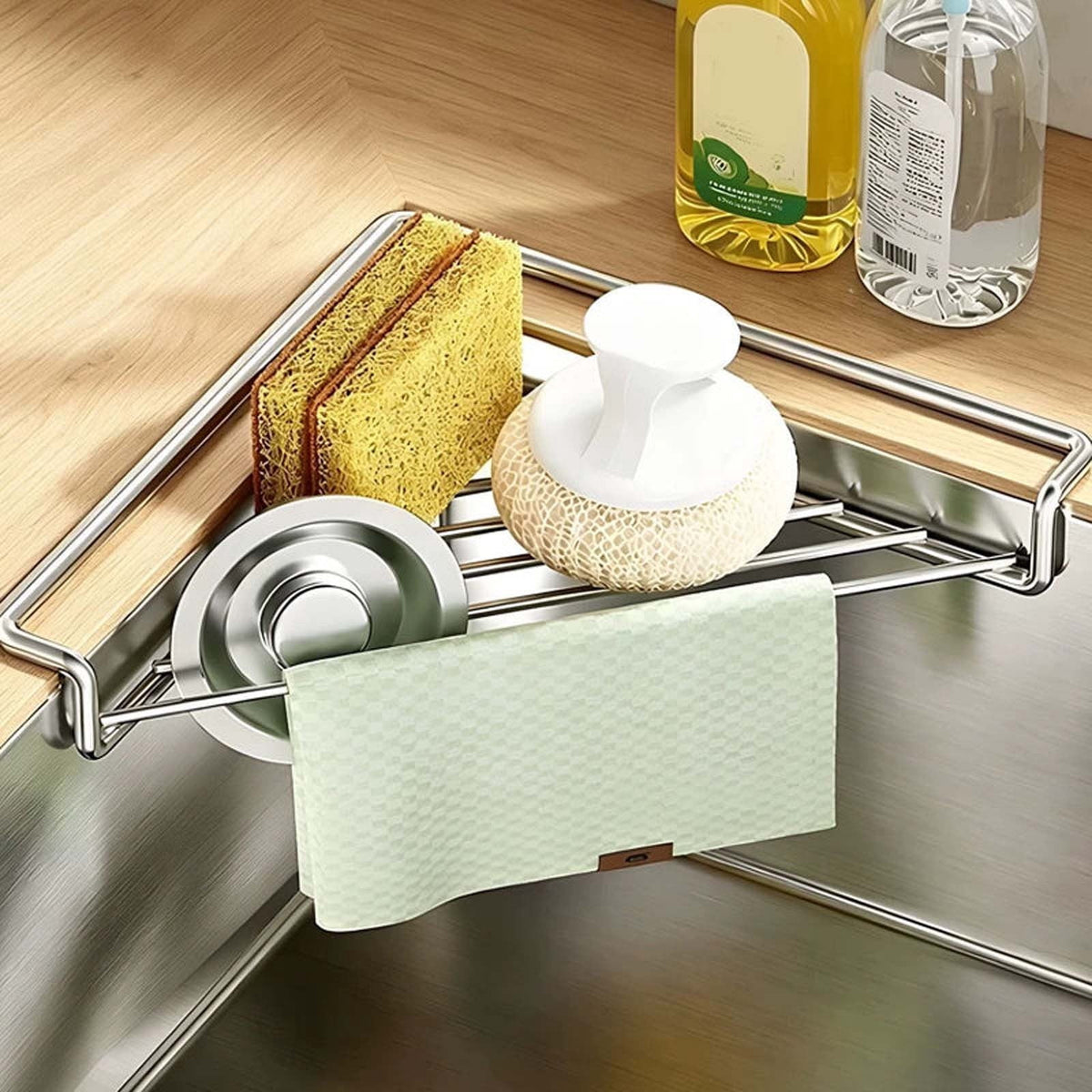 Corner Sink Caddy in Stainless Steel for Sponges and Scrubbers - Image 4