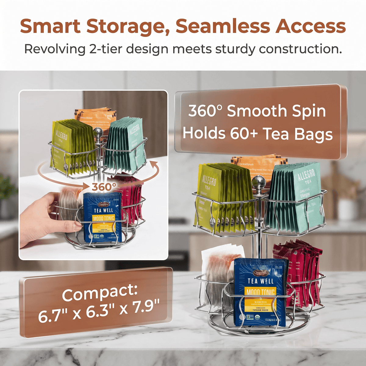 Two-Tier Spinning Tea Bag Carousel for up to 60 Large Bags - Image 5