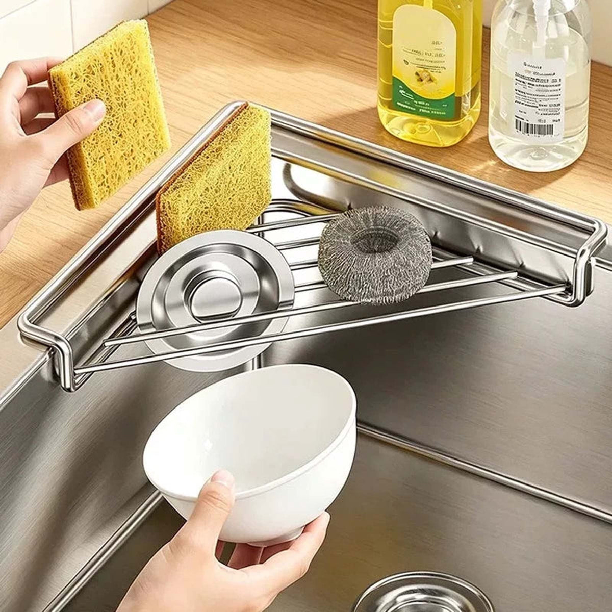 Corner Sink Caddy in Stainless Steel for Sponges and Scrubbers - Image 6