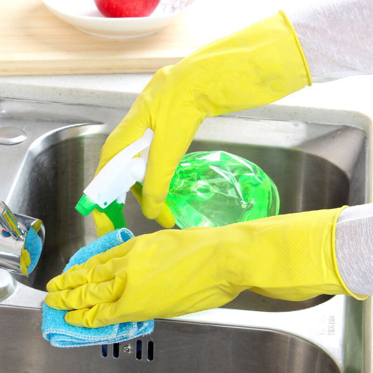 Long-Cuff Rubber Kitchen Gloves with a Textured Non-Slip Palm - Image 3