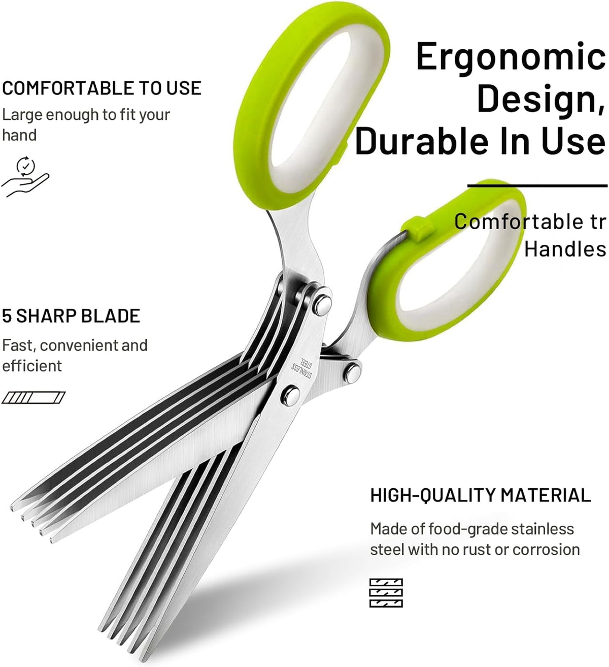 Five-Blade Herb Scissors with Safety Cover, Stripper and Comb - Image 2