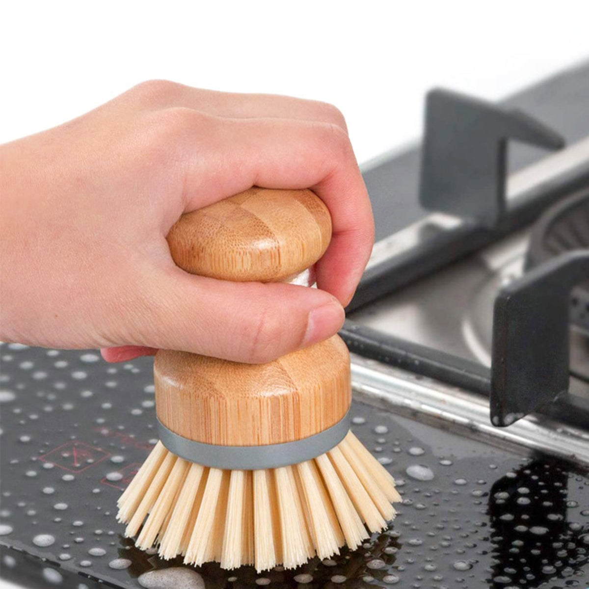 Short-Handled Bamboo Dish Brush for Pots, Pans and Produce - Image 2