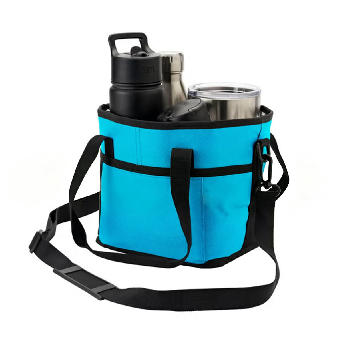 Four-Cup Drink Carrier with Shoulder Strap and Front Pocket