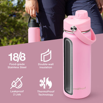 Insulated Stainless Steel Water Bottle, 18 oz, with Two Lids - Image 4